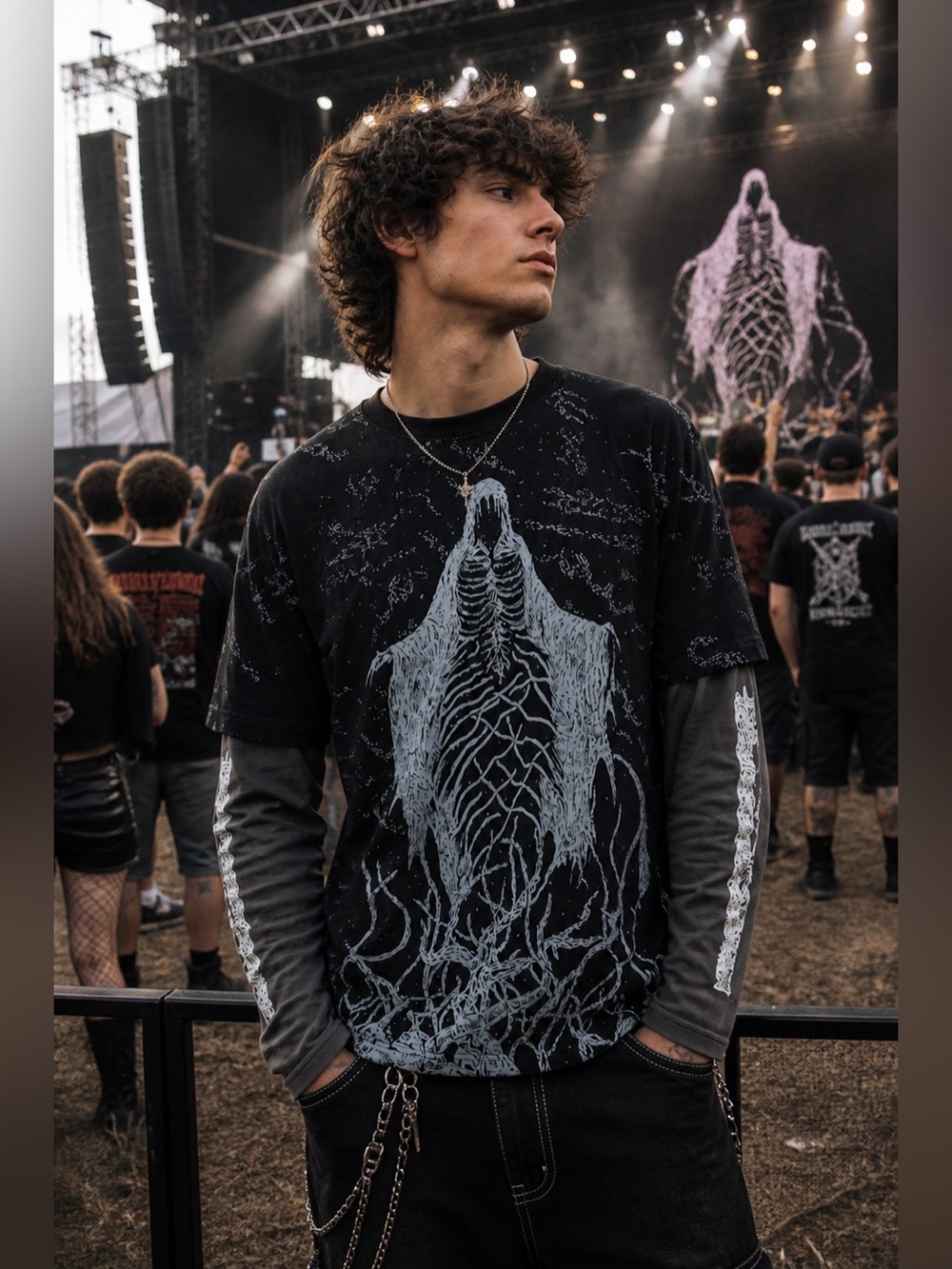 Hot Topic Skeleton Vine Twofer Shirt M Goth Grunge Alt Dark Academia Graphic Top